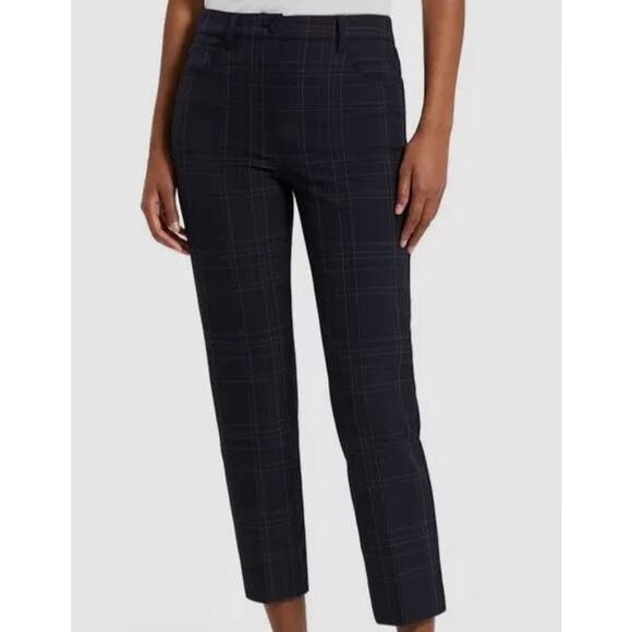 Theory Trecca Windowpane Plaid Performance Crop Dress Pants Navy Blue Size 10 - Picture 1 of 7